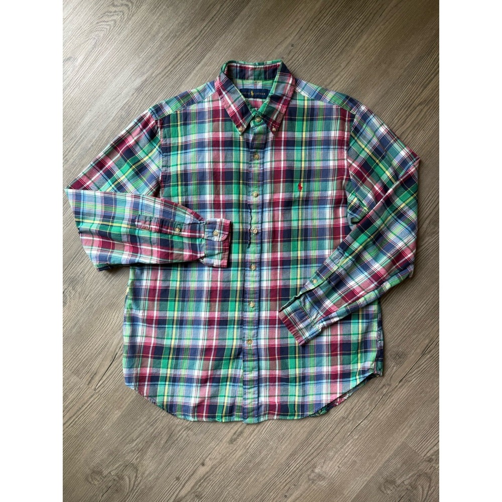 Ralph Lauren Shirt Large Green Plaid Madras Academia Casualcore Classiccore